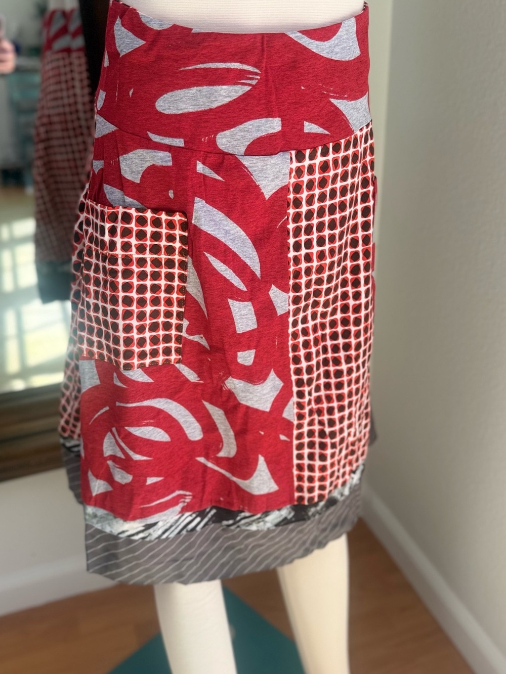 Unbranded Red Patterned A-Line Patchwork Skirt - Picture 1 of 4